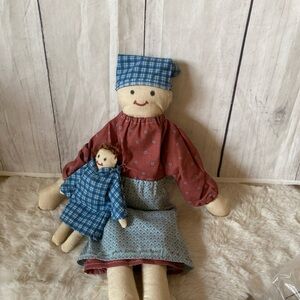 Handmade Style Rag Doll with Mini Doll - Blue, Red, Cream
